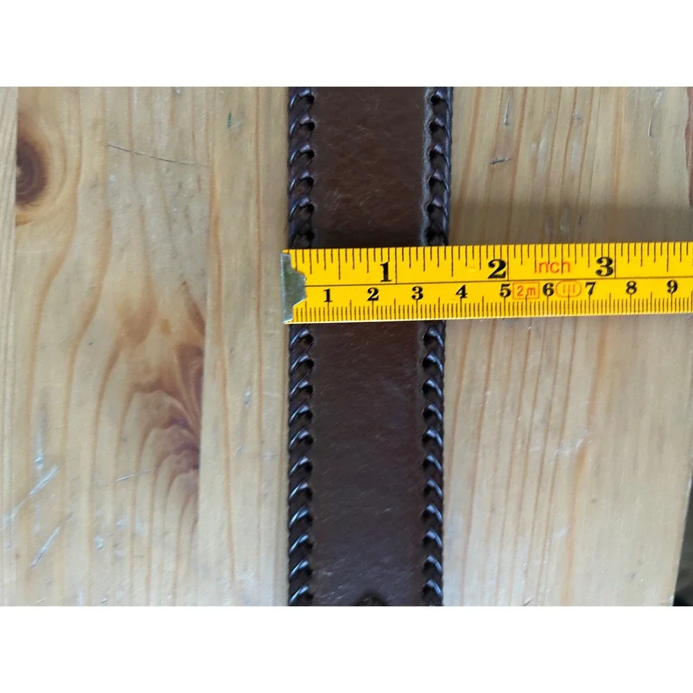 Nocona Belt Co Mens Brown Leather Western Belt Silver Concho Braided Edge 38